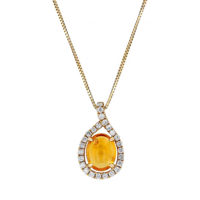 Oval Yellow Sapphire & Diamond Open Halo Pendant in Yellow Gold