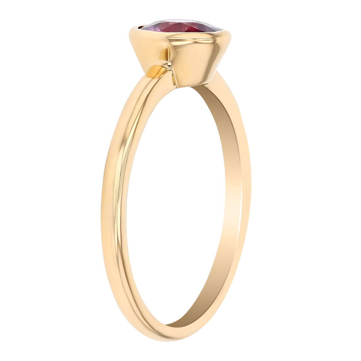 Round Pink Sapphire Bezel Set Ring in Yellow Gold