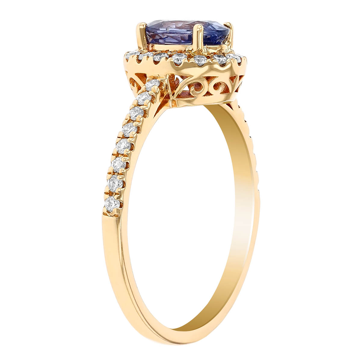 Oval Sapphire & Diamond Halo Ring in Yellow Gold