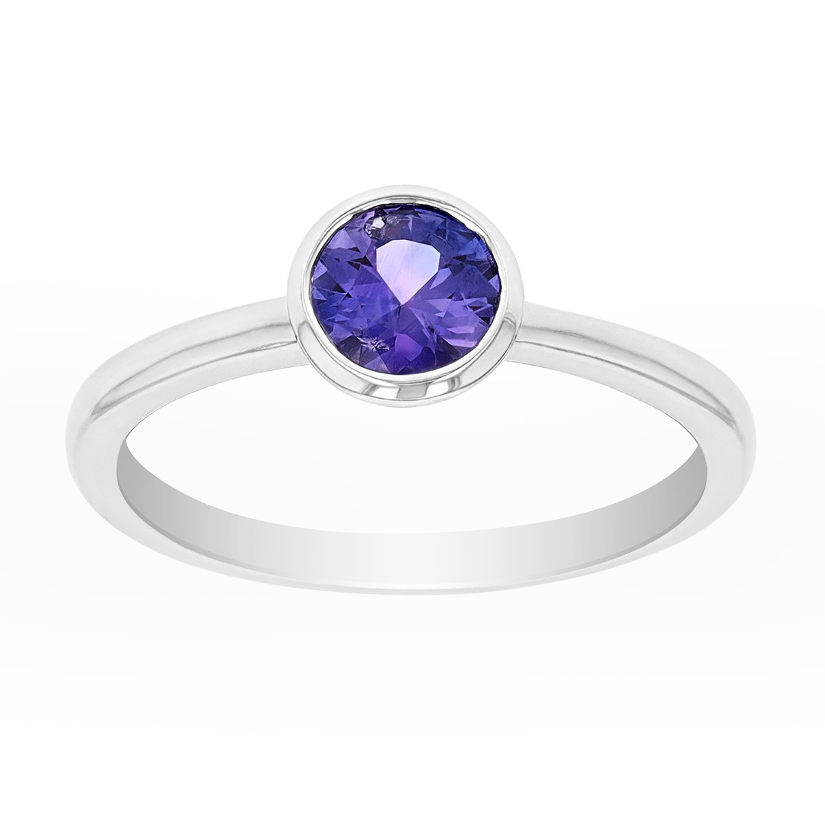 Round Sapphire Bezel Set Ring in White Gold Borsheims
