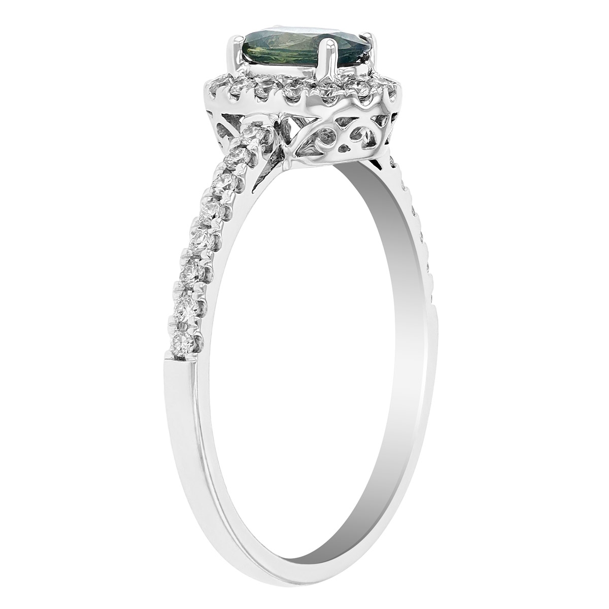 Oval Alexandrite & Diamond Halo Ring in White Gold