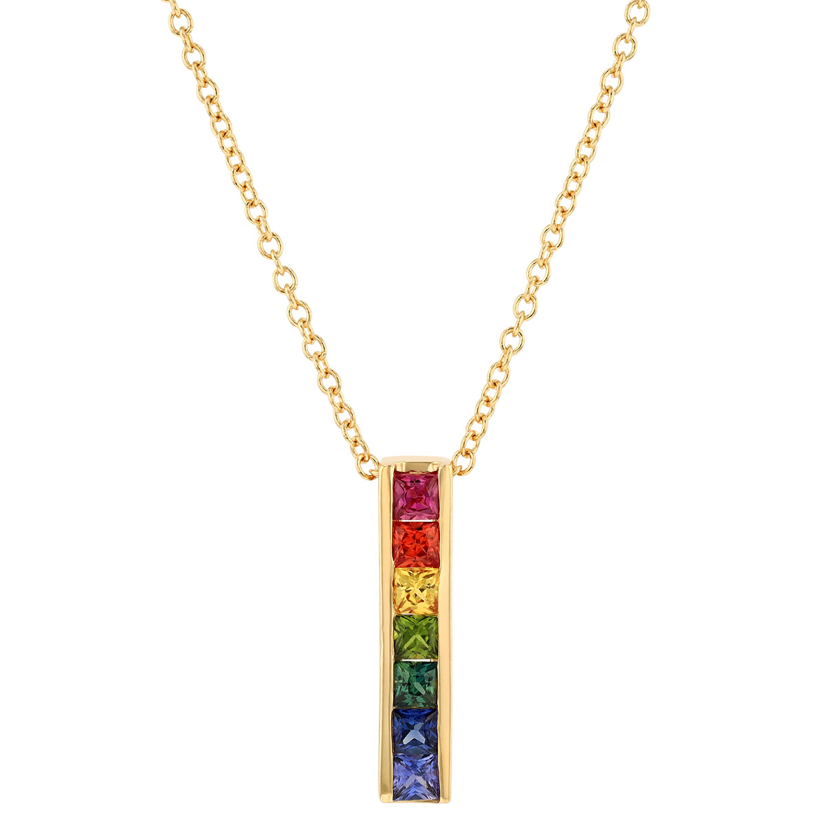 Multicolored Sapphire Channel Set Bar Pendant in Yellow Gold | Borsheims