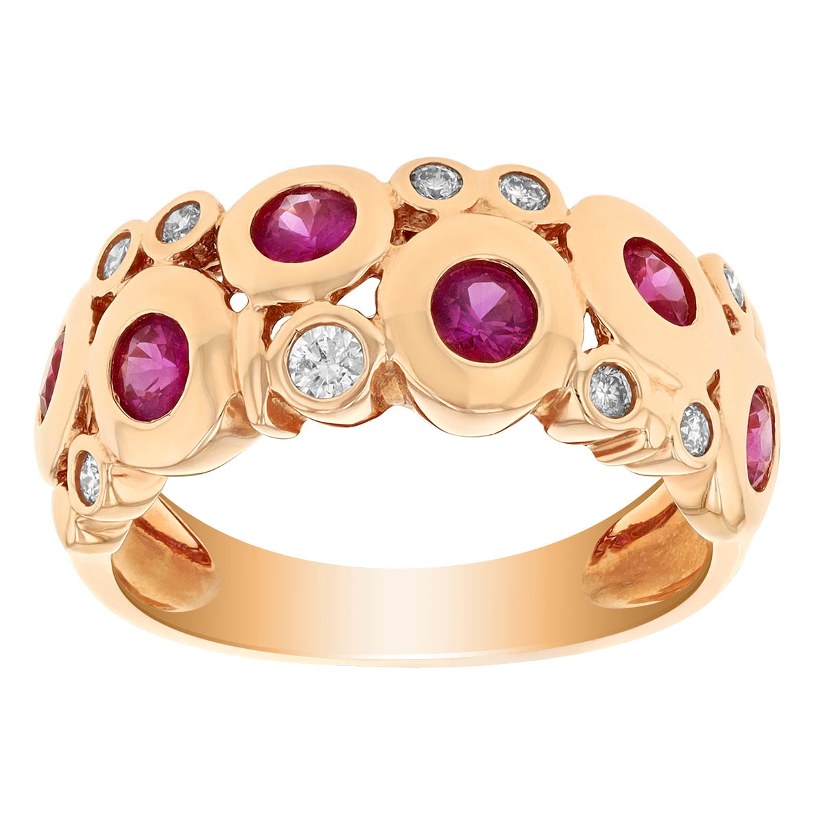 Pink Sapphire & Diamond Bezel Set Scatter Ring in Rose Gold