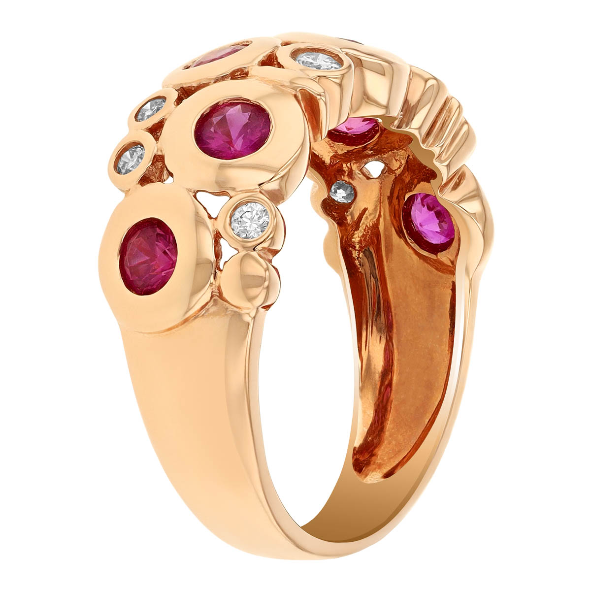 Pink Sapphire & Diamond Bezel Set Scatter Ring in Rose Gold