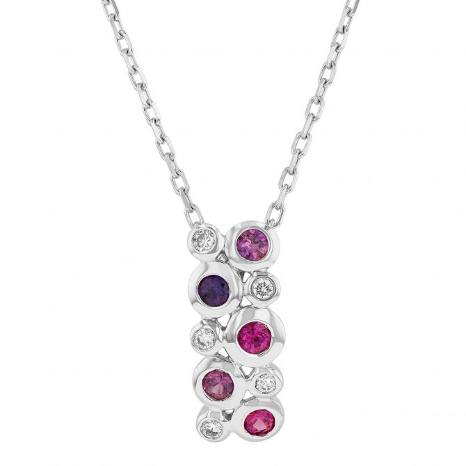 Sapphire & Diamond Bezel Set Scatter Pendant in White Gold