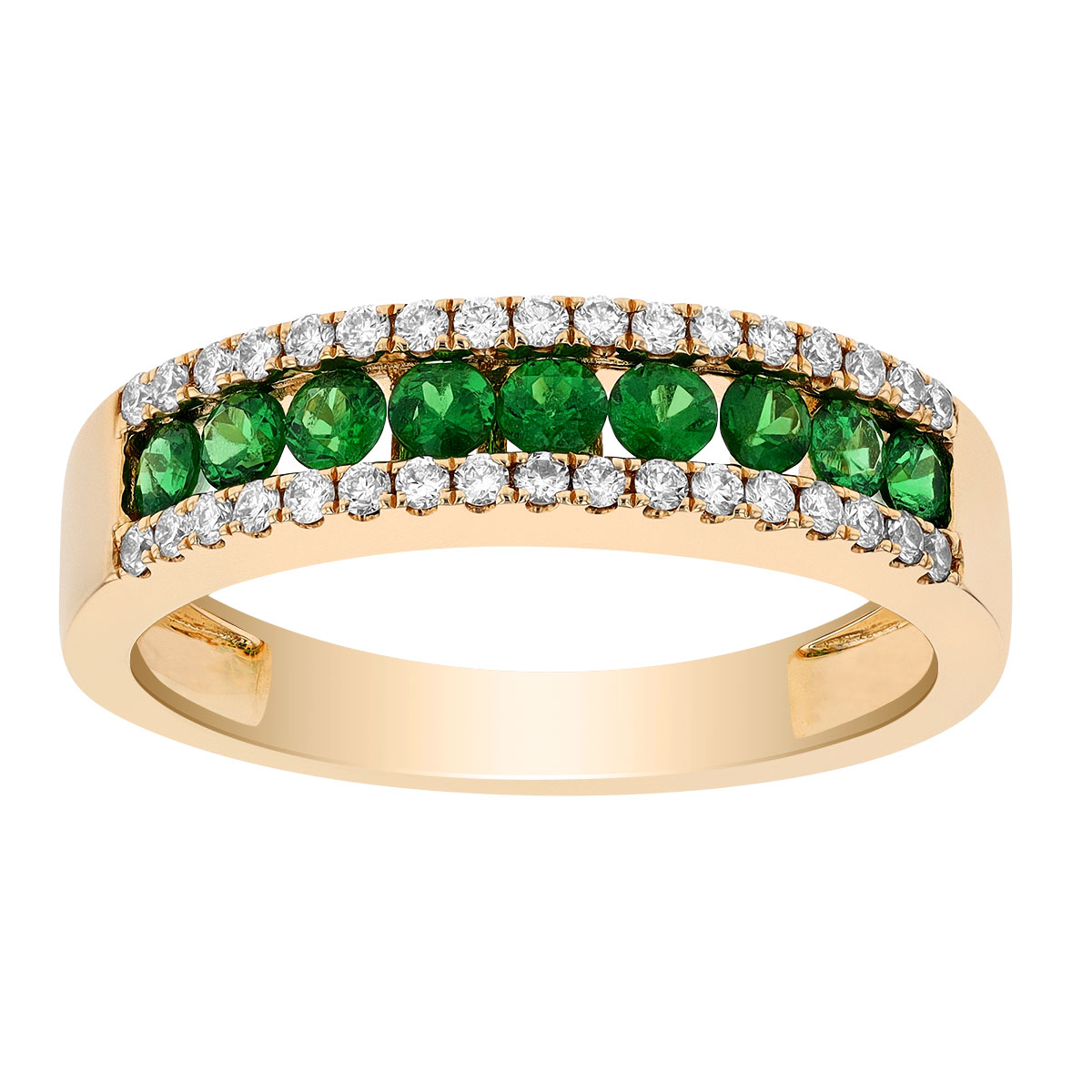 Green Tsavorite Garnet & Diamond Channel Set Ring in Yellow Gold