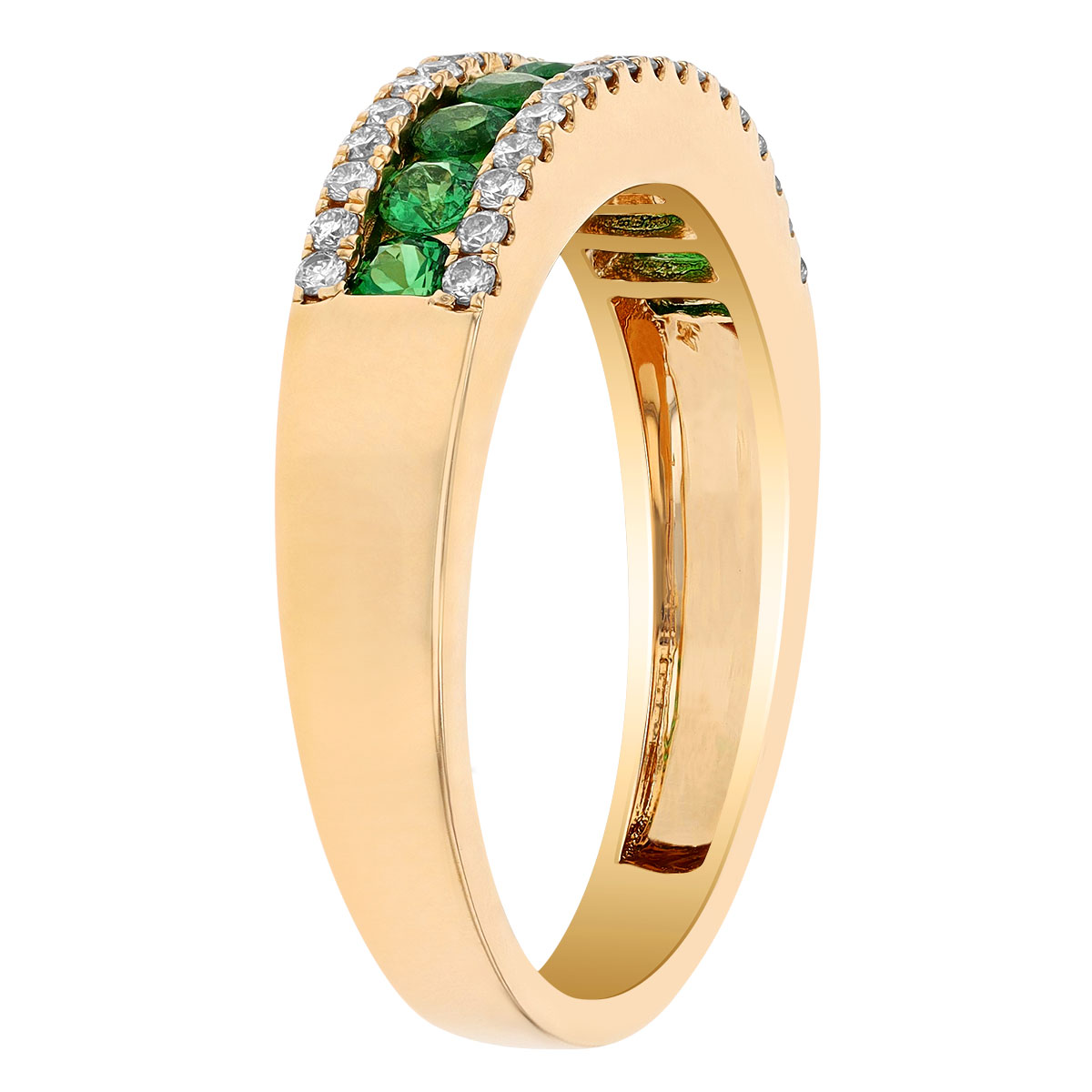 Green Tsavorite Garnet & Diamond Channel Set Ring in Yellow Gold