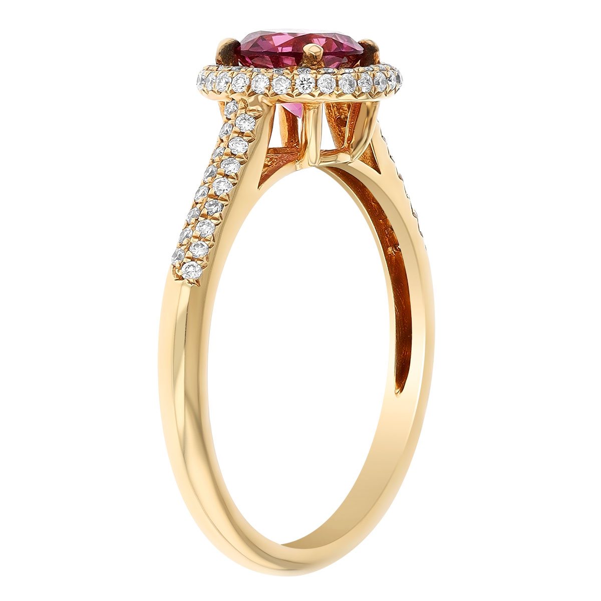 Round Spinel & Diamond Halo Ring in Yellow Gold