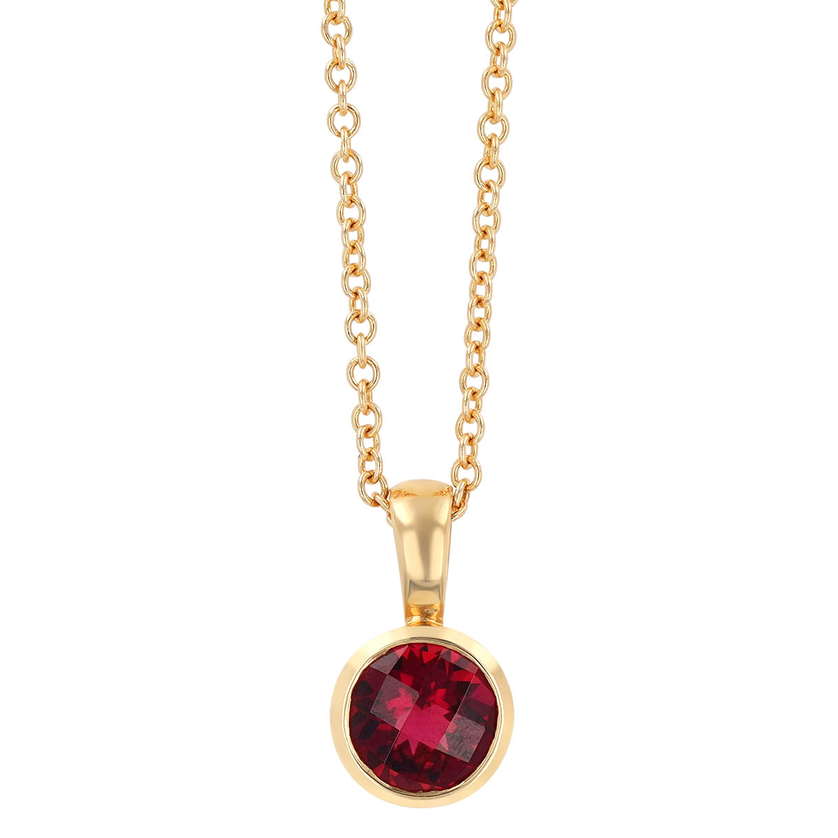 Bezel Set Round Tourmaline Solitaire Pendant in Yellow Gold, 18