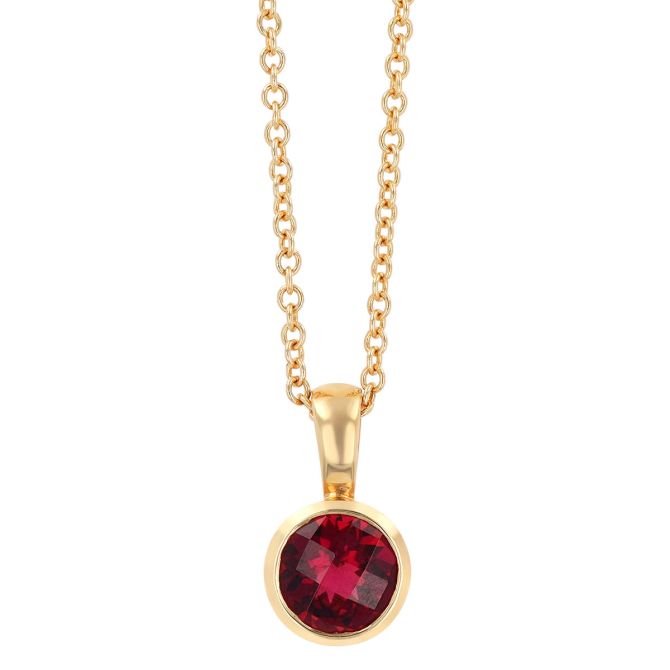 Bezel Set Round Tourmaline Solitaire Pendant in Yellow Gold, 18"