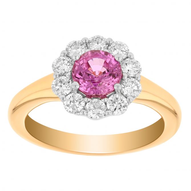 7.00 ct cushion pink sapphire diamond engagement ring, Halo sapphire ring –  Lilo Diamonds