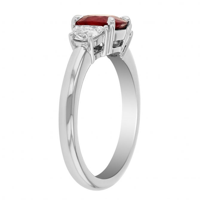 Cushion Ruby Half Moon Diamond Stone Ring in Platinum Borsheims
