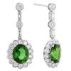 Oval Chrome Tourmaline & Diamond Scalloped Halo Dangle Earrings in White Gold