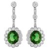 Oval Chrome Tourmaline & Diamond Scalloped Halo Dangle Earrings in White Gold