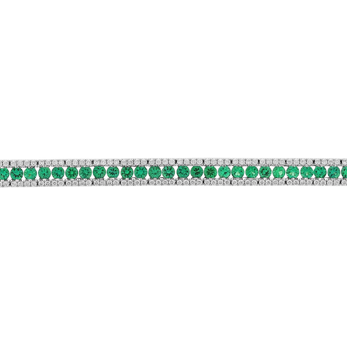 Round Emerald & Diamond Outline Tennis Bracelet in White Gold, 6.75