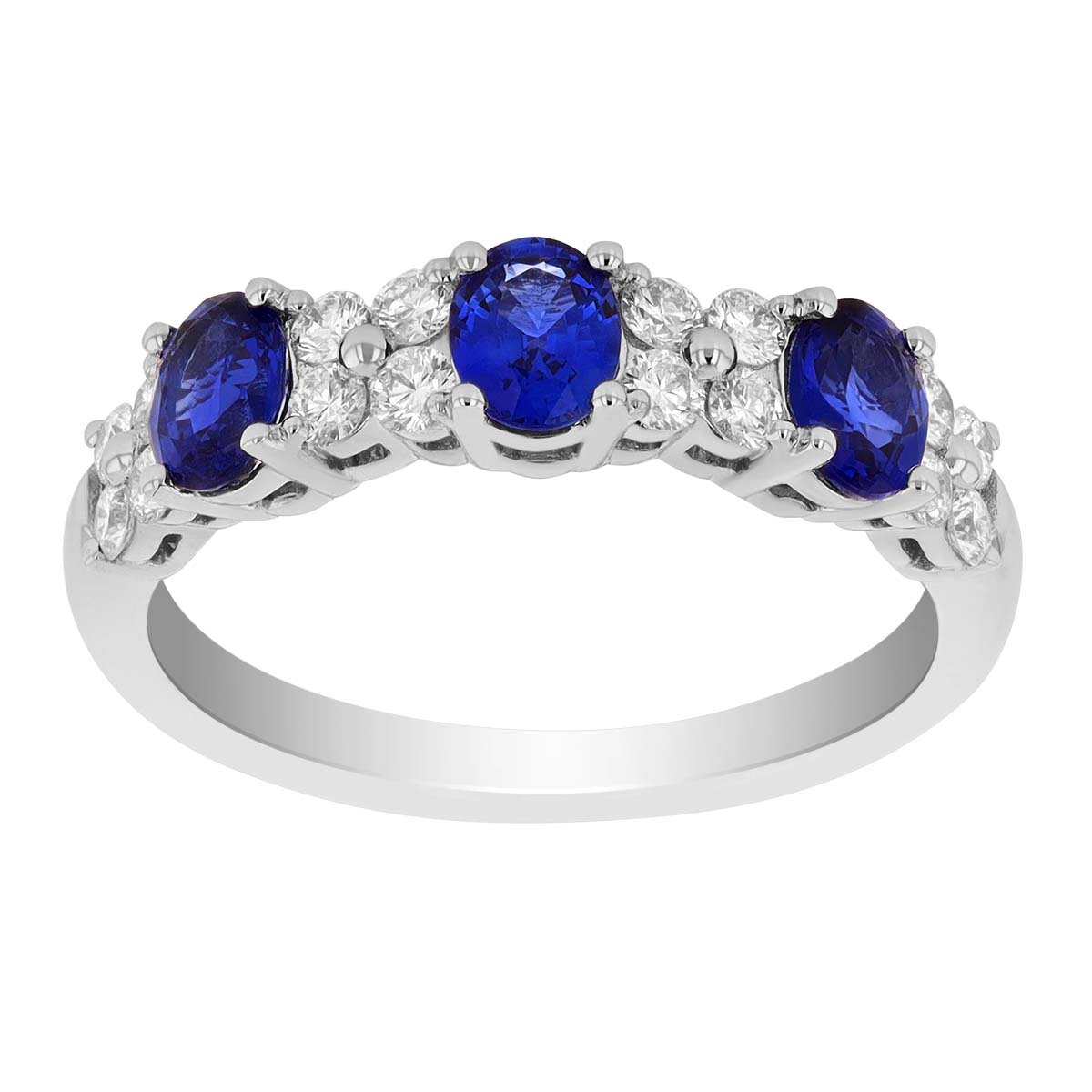 Oval Sapphire & Diamond Quartet Alternating Ring in White Gold