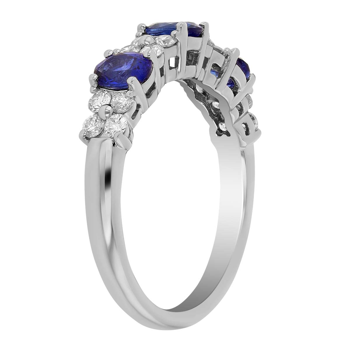 Oval Sapphire & Diamond Quartet Alternating Ring in White Gold