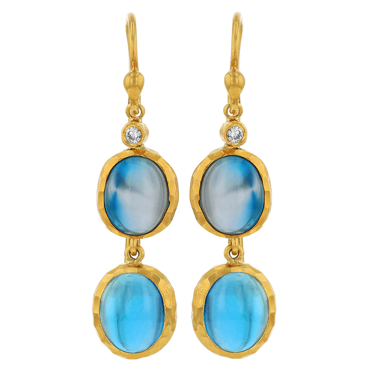 Marika Oval Topaz & Diamond Bezel Set Double Dangle Earrings in Yellow Gold