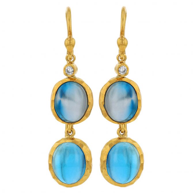 Marika Oval Topaz Diamond Bezel Set Double Dangle Earrings in