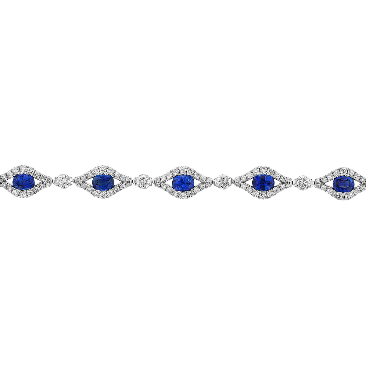 Oval Sapphire & Open Diamond Halo Bracelet in White Gold, 7