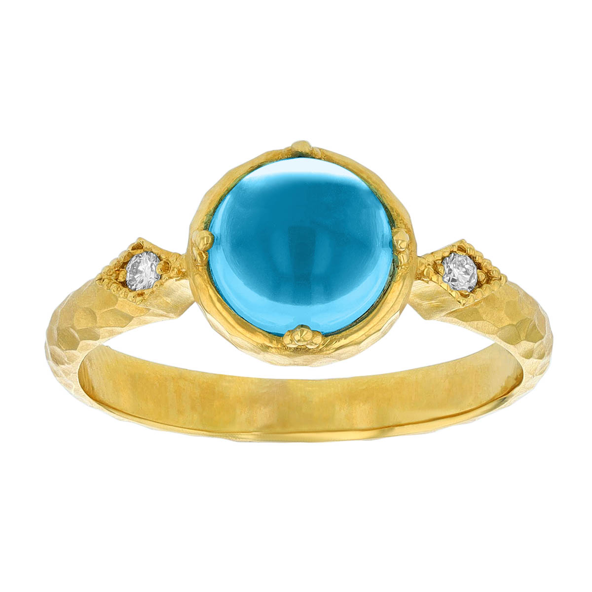 Marika Round Cabochon Topaz & Diamond Side Stone Ring in Yellow Gold