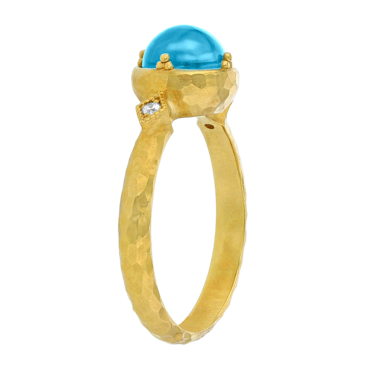 Marika Round Cabochon Topaz & Diamond Side Stone Ring in Yellow Gold