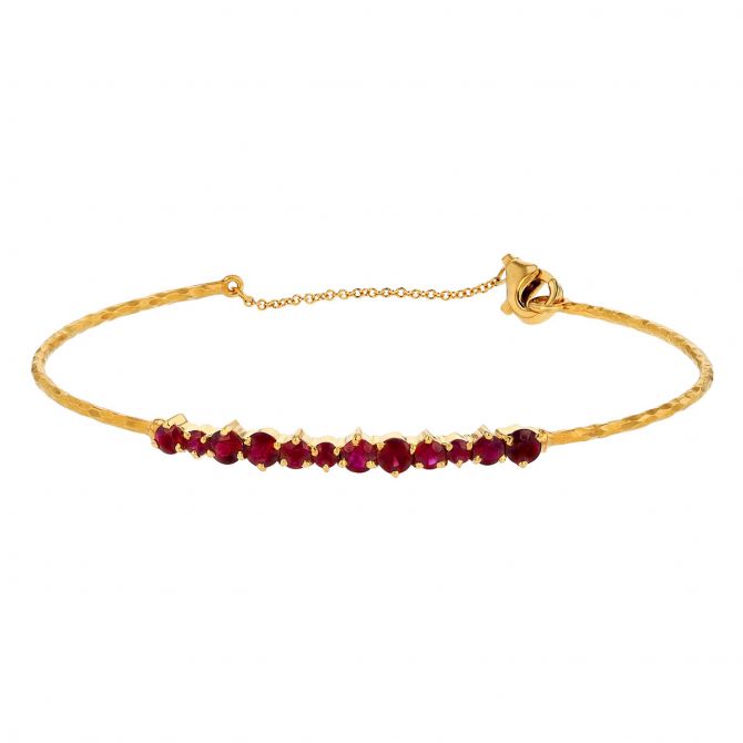 Marika Multi Size Ruby Prong Set Bangle Bracelet in Yellow Gold