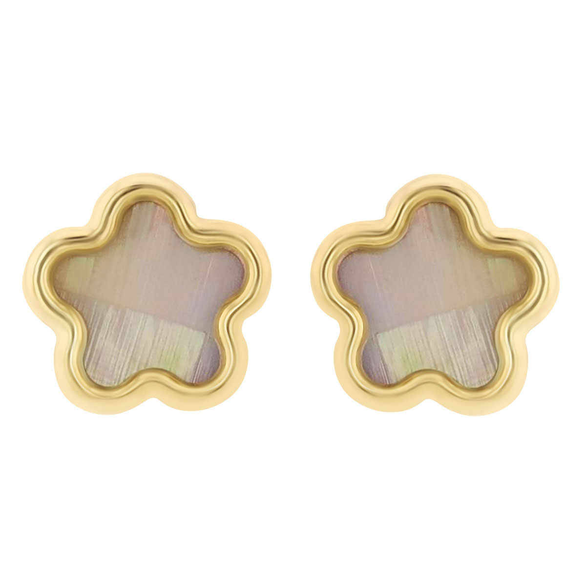 Children's Mother of Pearl Flower Stud Earrings in Yellow Gold
