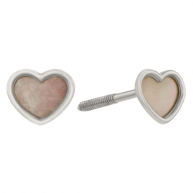 Children's Mother of Pearl Heart Stud Earrings in Sterling Silver