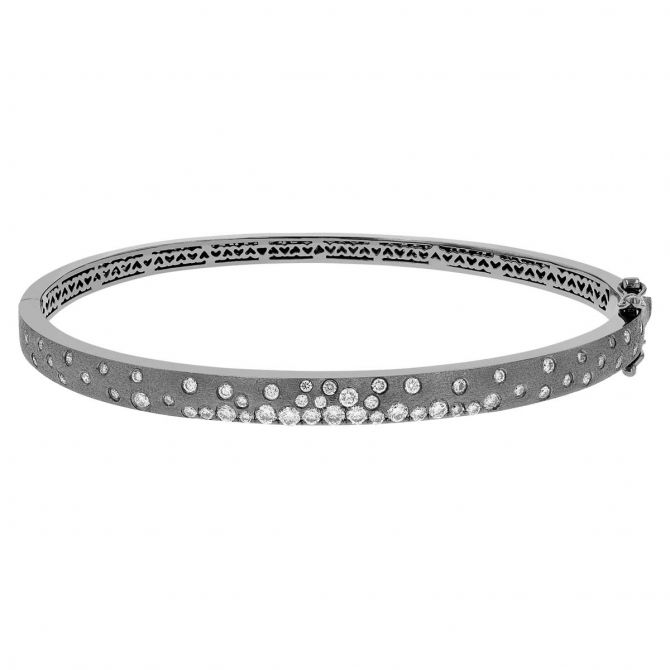 Bangle Bracelet with Sparkle Strip Black Rhodium on Sterling Silver Bangle Bracelet with Sparkle Strip Black Rhodium on Sterling Silver