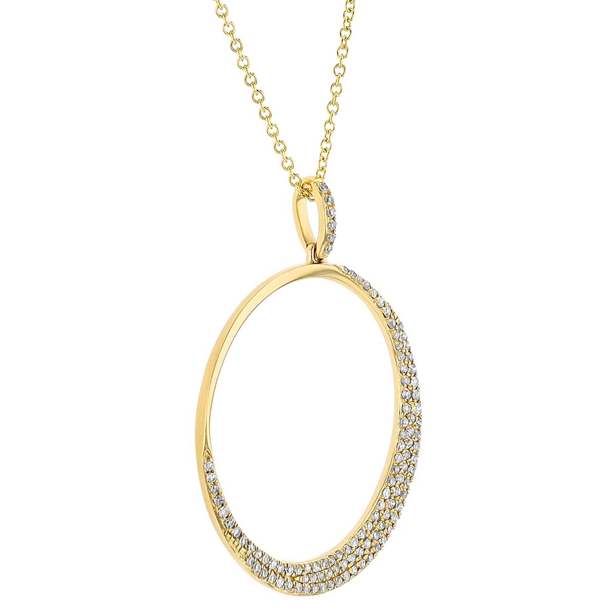 Diamond Pavé Crescent Open Circle Pendant in Yellow Gold, 16