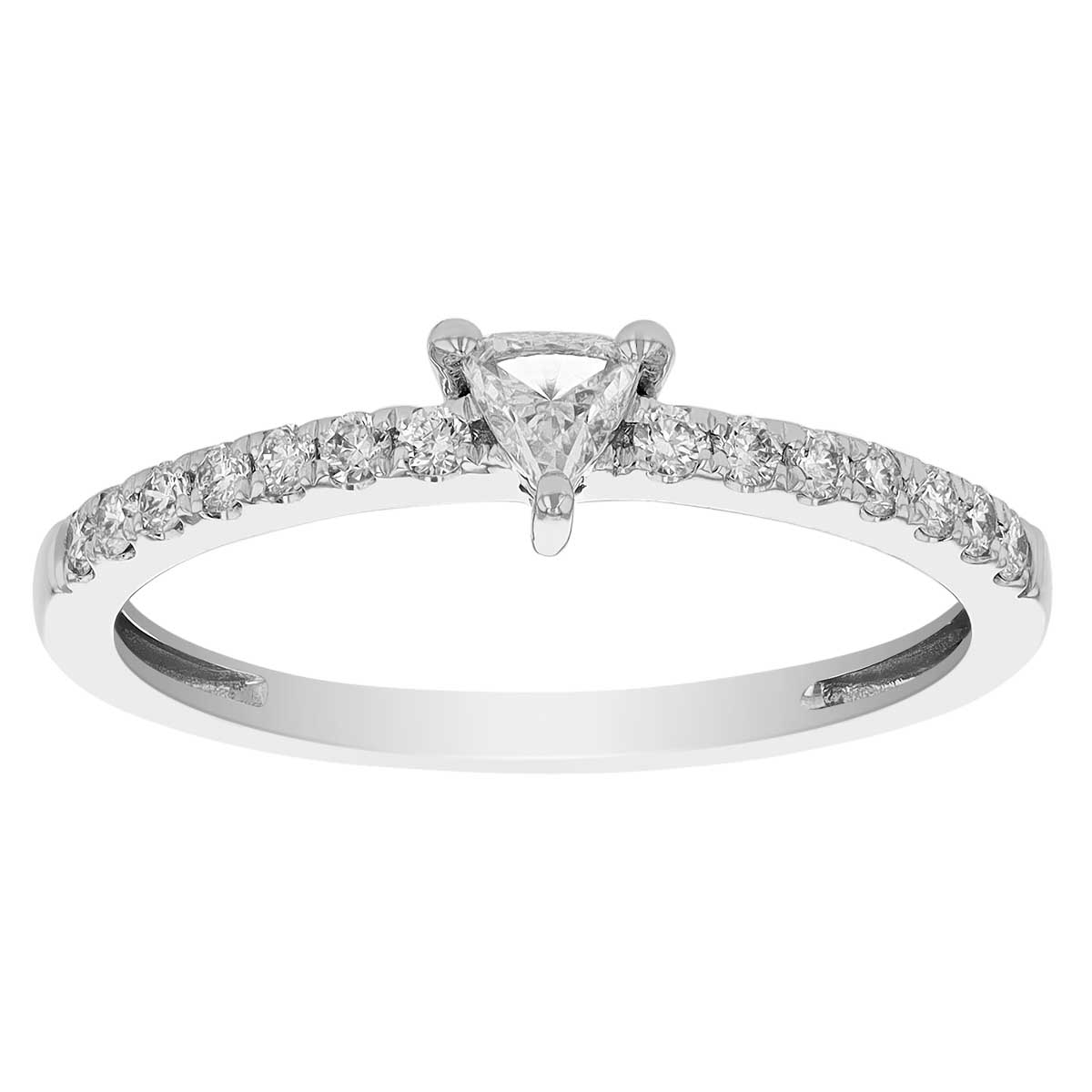 Trillion Diamond & Pavé Shank Ring in White Gold