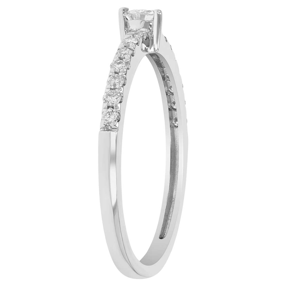 Pear Shaped Diamond & Pavé Shank Ring in White Gold