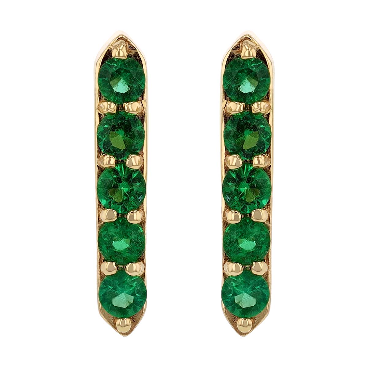 Emerald Bar Stud Earrings in Yellow Gold