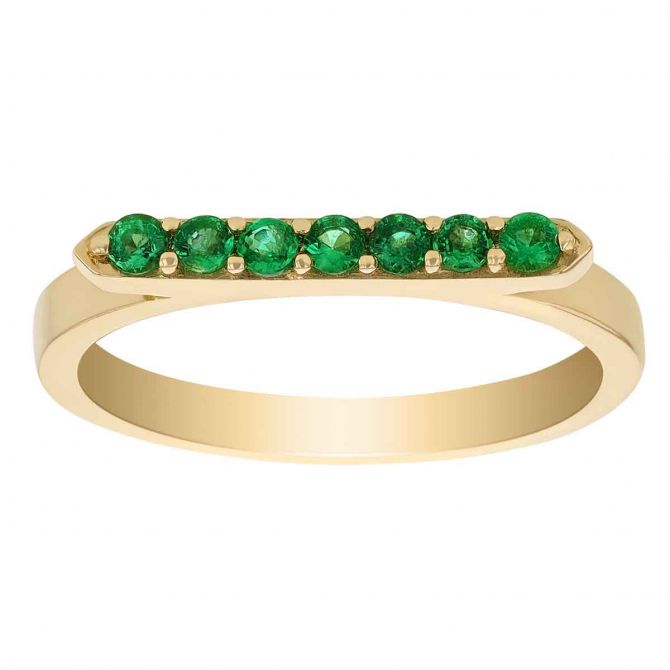 Emerald Horizontal Bar Ring in Yellow Gold