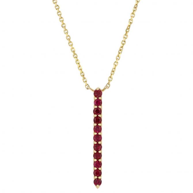 Ruby Vertical Bar Pendant in Yellow Gold, 18"