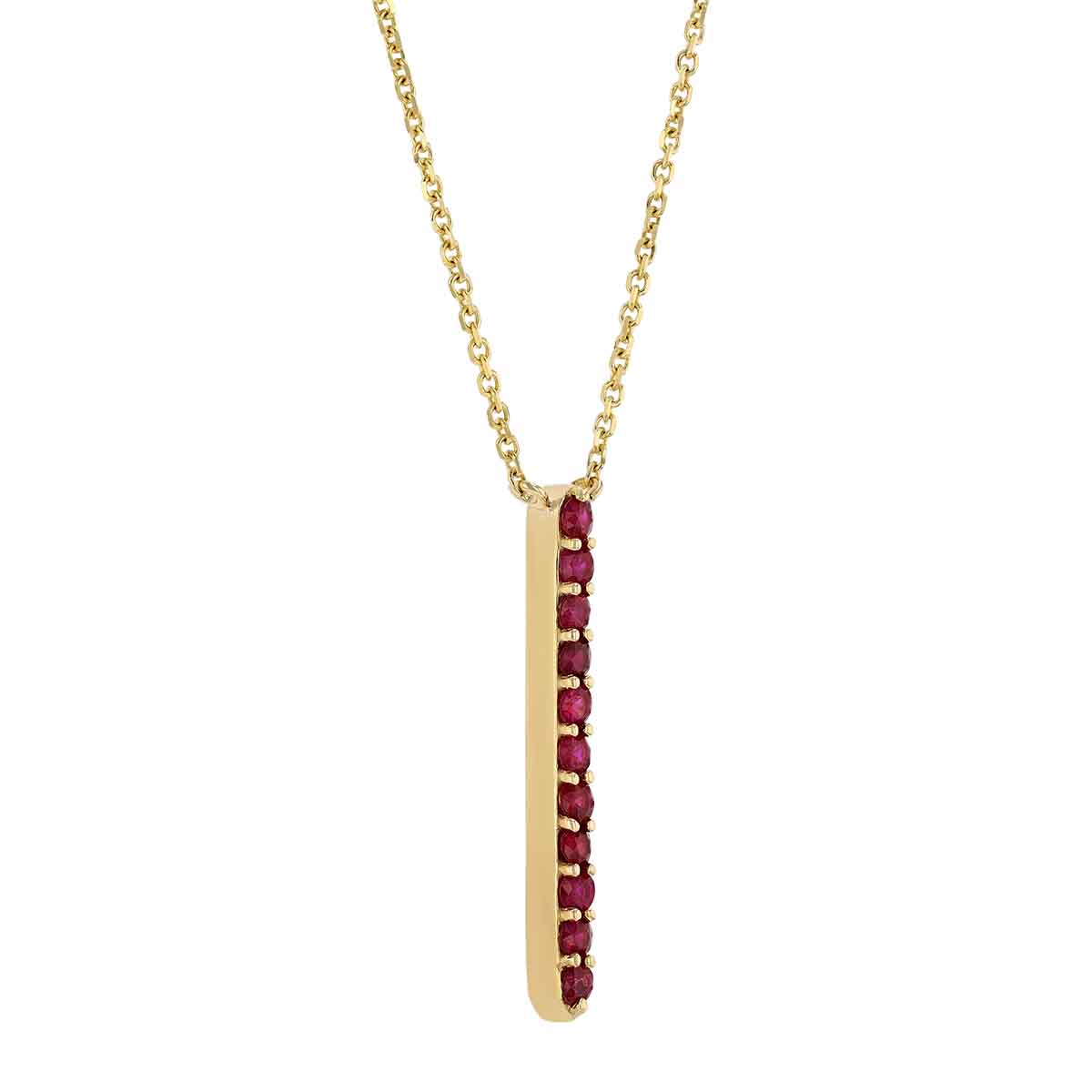 Ruby Vertical Bar Pendant in Yellow Gold, 18