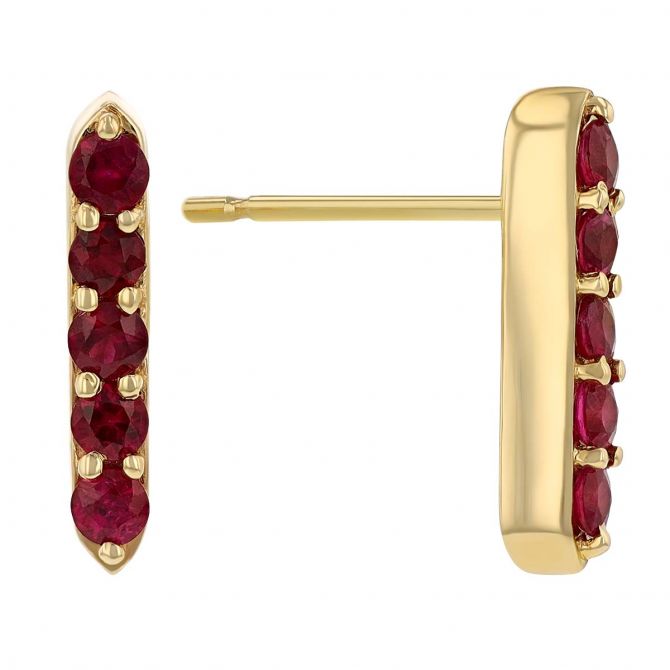 Ruby Bar Stud Earrings in Yellow Gold