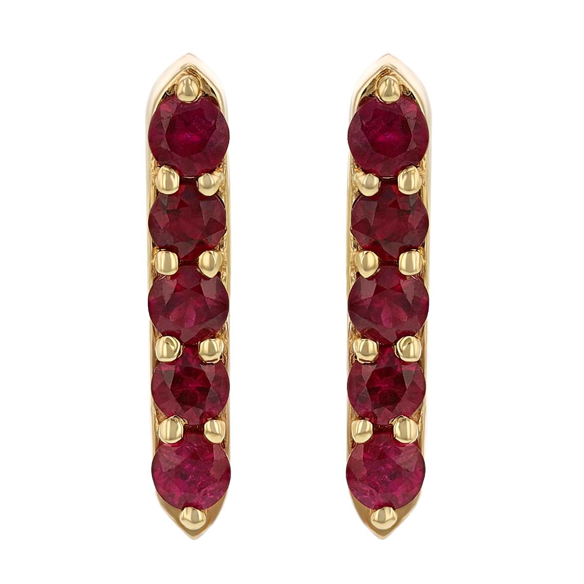 Ruby Bar Stud Earrings in Yellow Gold