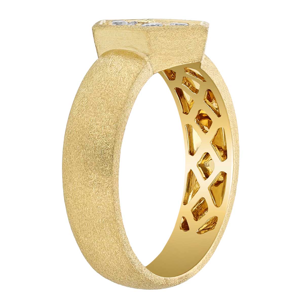 Diamond Pavé Hexagon Ring in Satin Yellow Gold