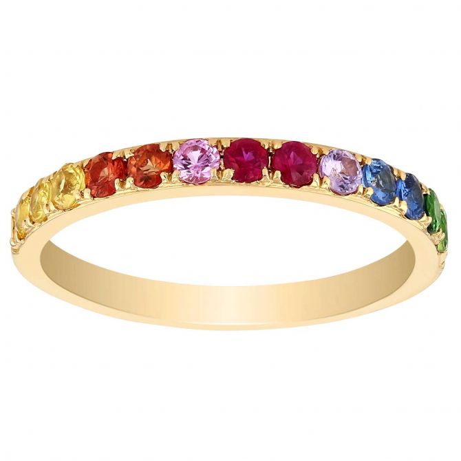 Multicolored Sapphire, Tsavorite, & Ruby Ring in Yellow Gold