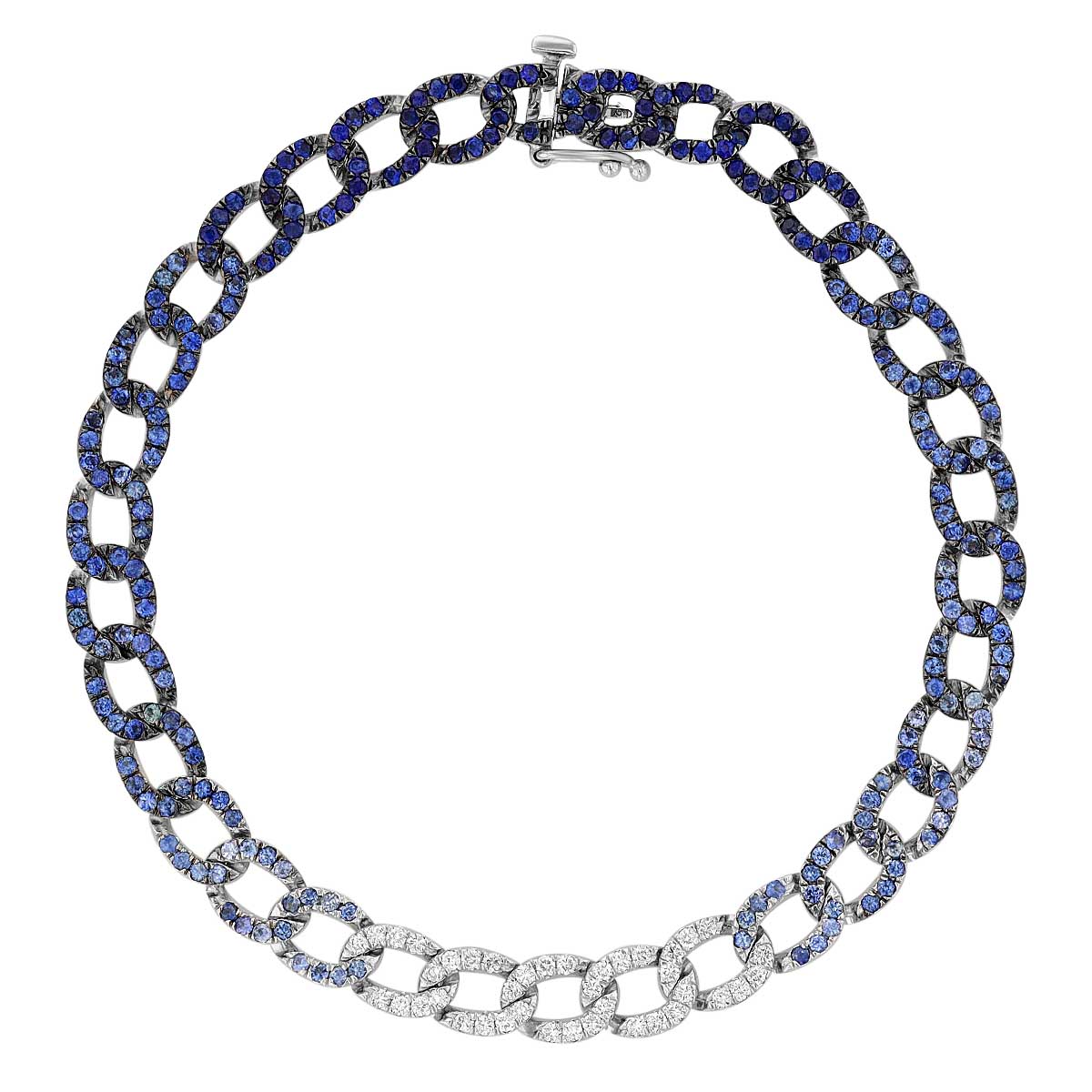 Sapphire Ombre & Diamond Pavé Curb Link Chain Bracelet in White Gold, 7.25