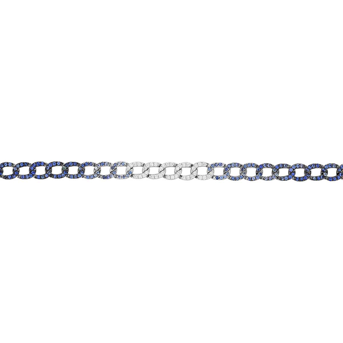 Sapphire Ombre & Diamond Pavé Curb Link Chain Bracelet in White Gold, 7.25