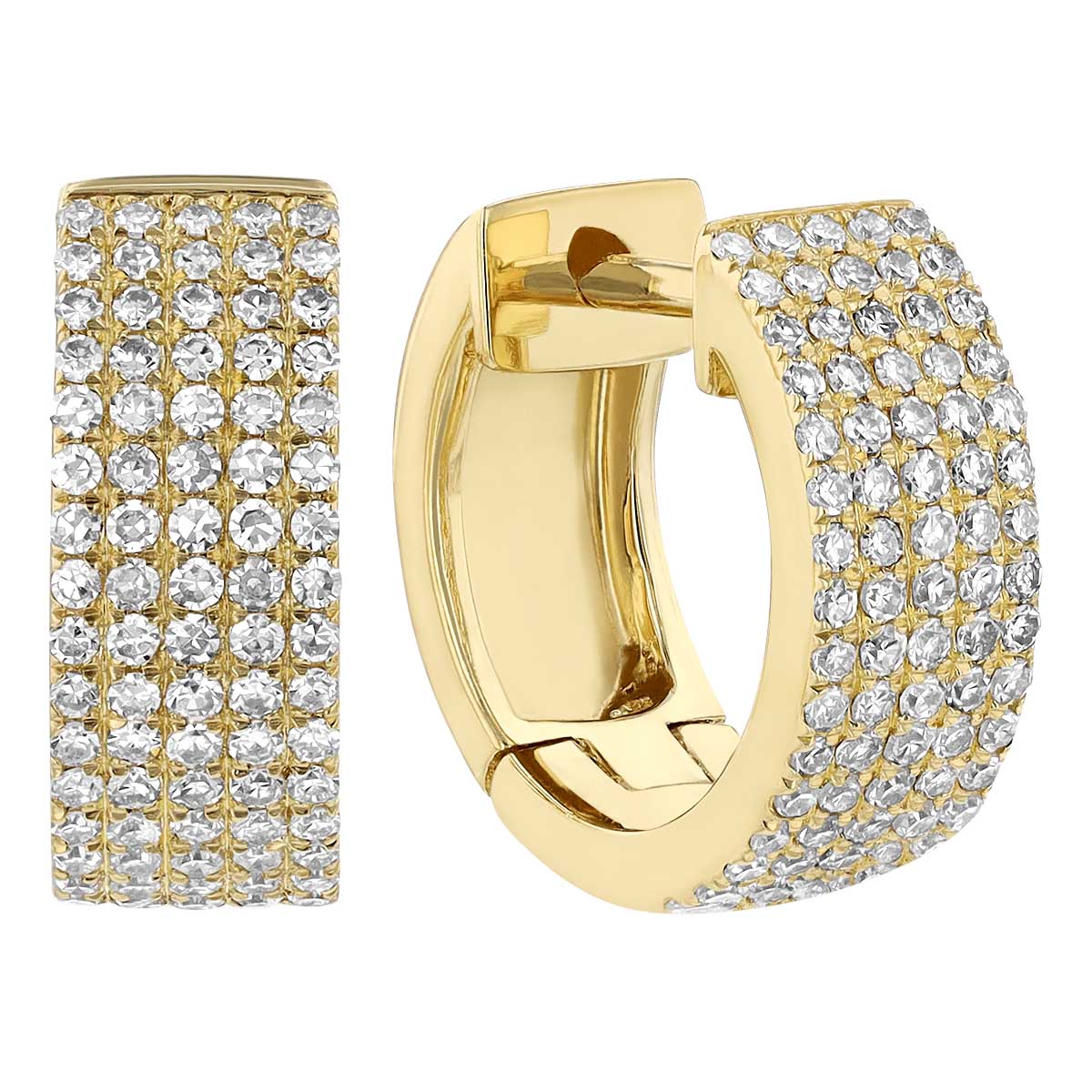 Diamond Pavé 5 Row Huggie Hoop Earrings in Yellow Gold