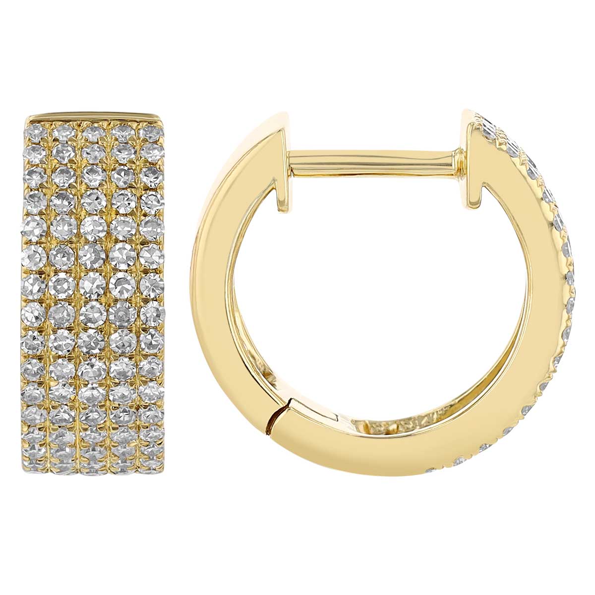 Diamond Pavé 5 Row Huggie Hoop Earrings in Yellow Gold