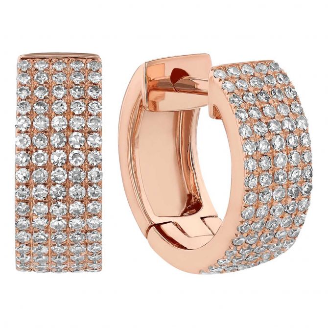Diamond Pavé 5 Row Huggie Hoop Earrings in Rose Gold
