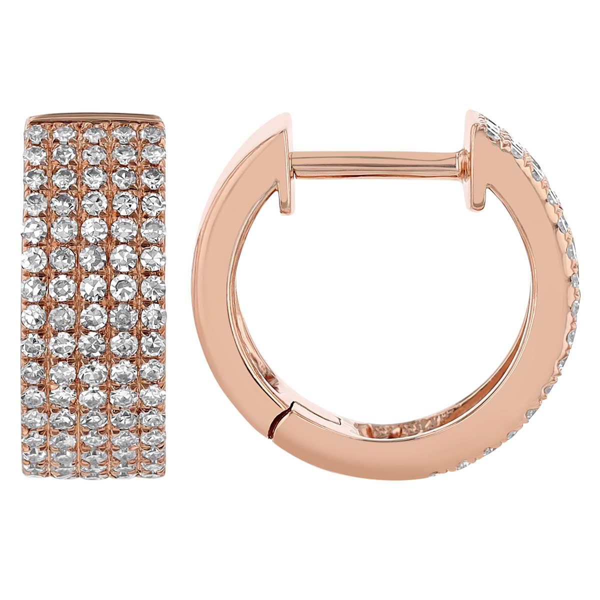 Diamond Pavé 5 Row Huggie Hoop Earrings in Rose Gold