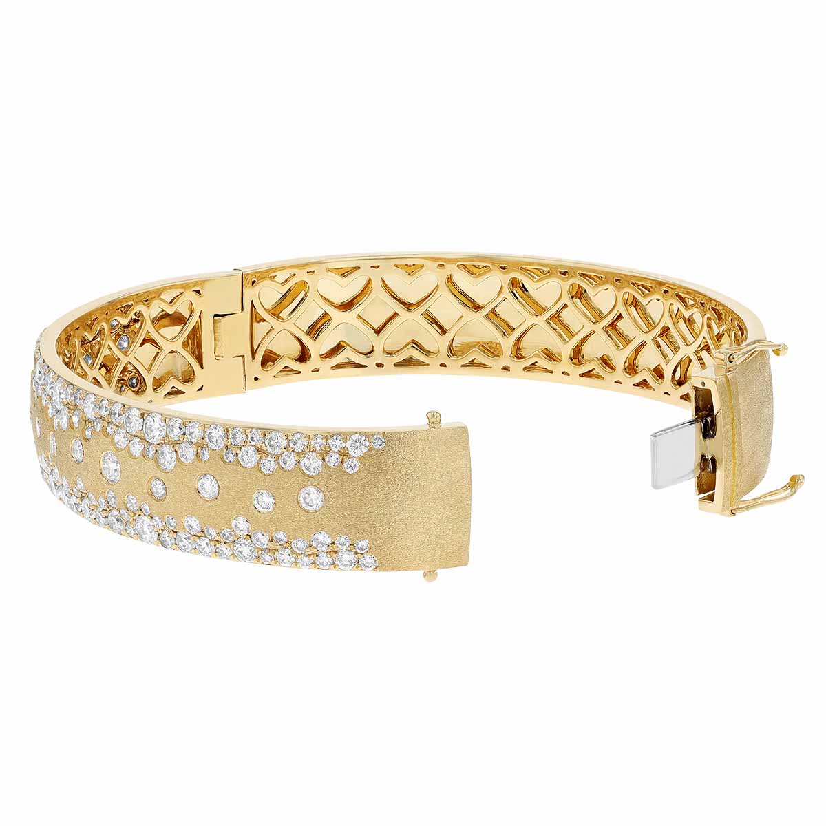 Diamond Flush Set Scatter Wide Bangle Bracelet in Yellow Gold