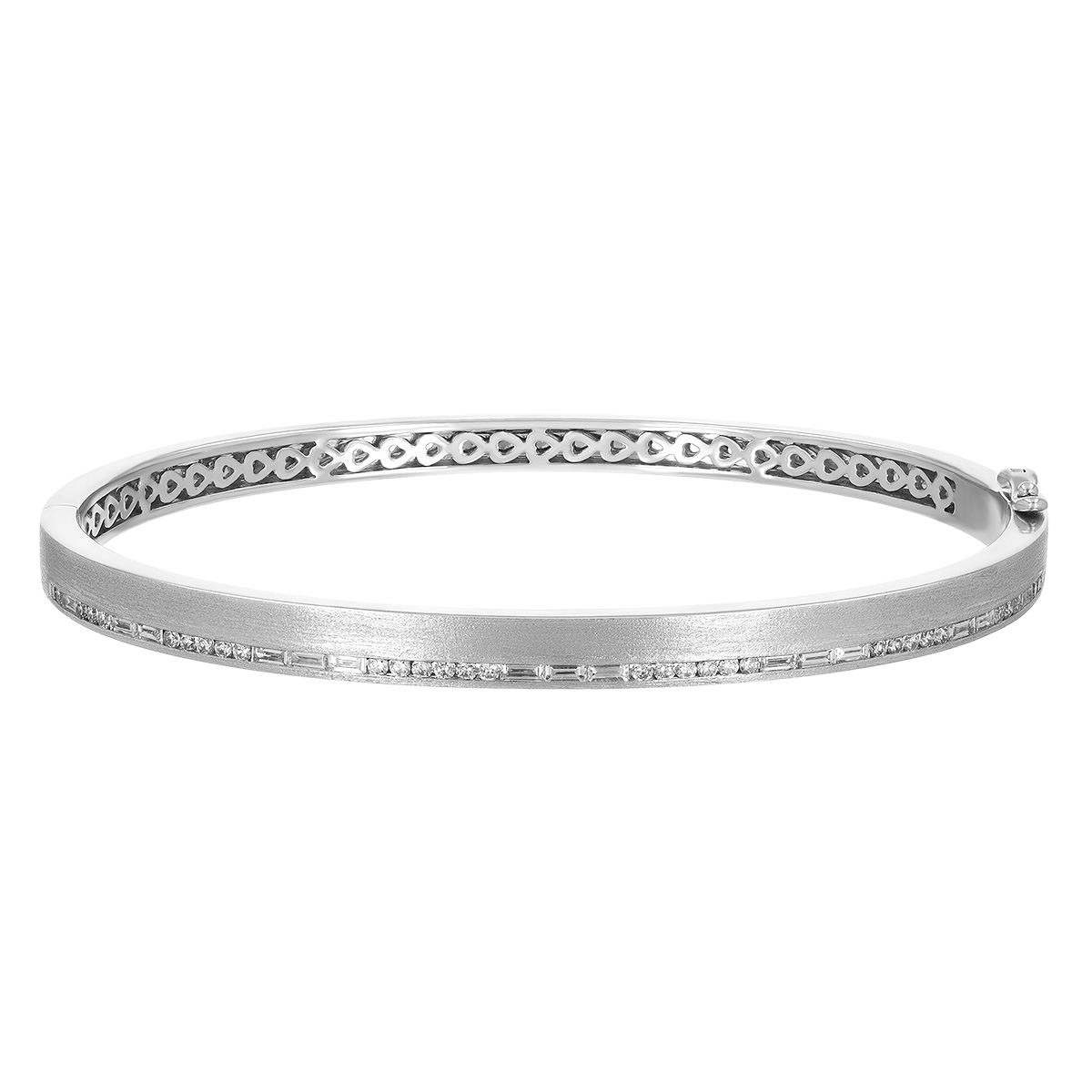 Mixed Shape Diamond Channel Set Squared Edge Bangle Bracelet in White Gold