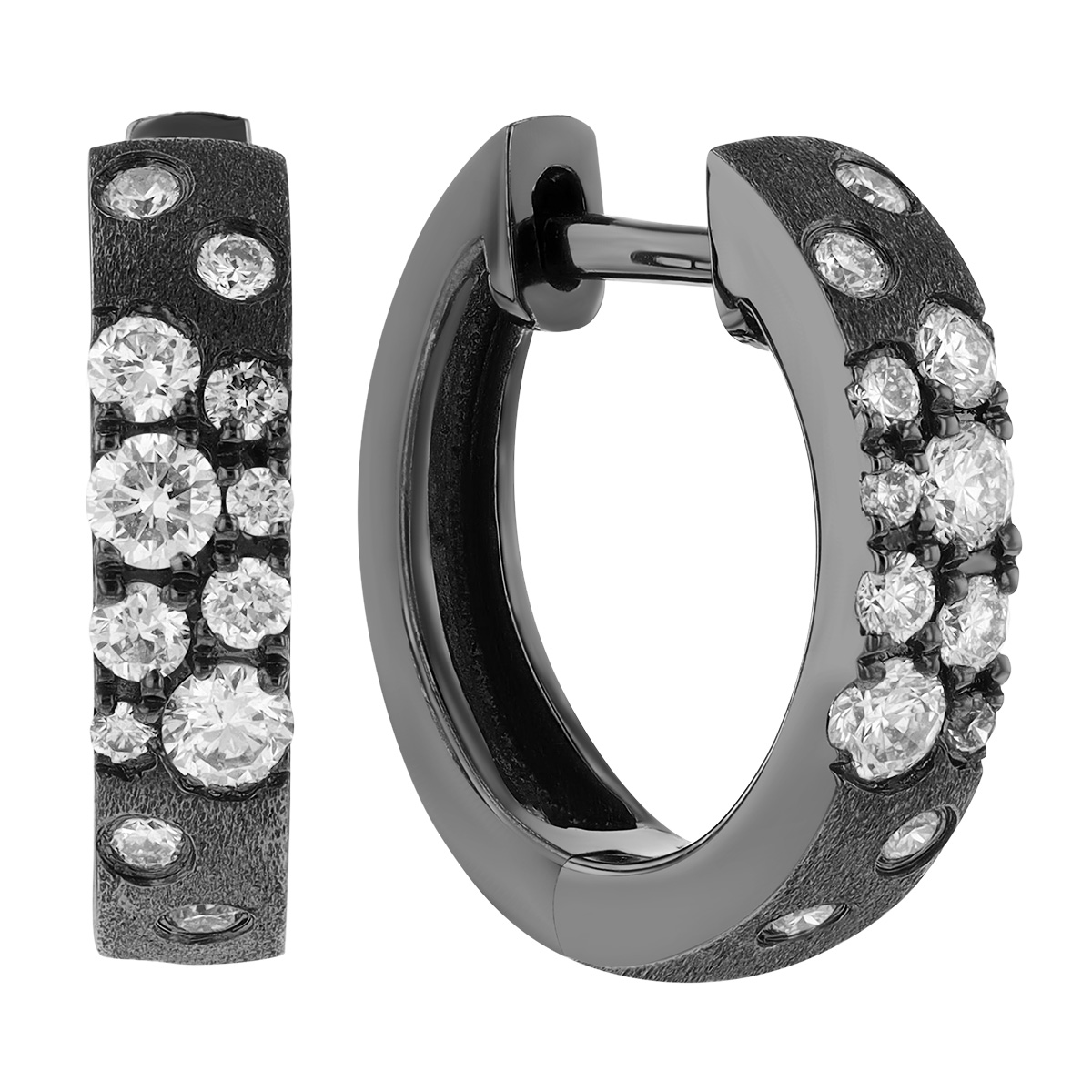 Scattered Diamond Huggie Hoop Earrings in Black Rhodium
